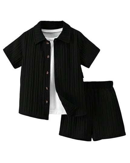 URBAN OX Boy's Shirts and Shorts Clothing Set | Self Stripes Structured | Regular Fit
