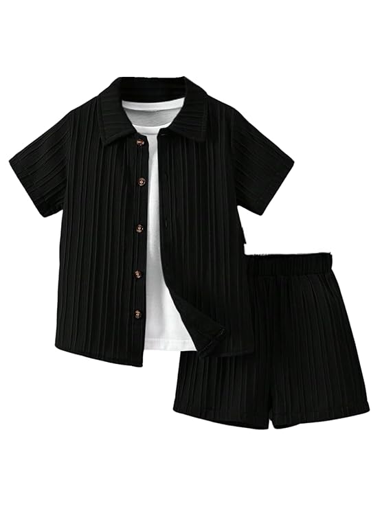 URBAN OX Boy's Shirts and Shorts Clothing Set | Self Stripes Structured | Regular Fit