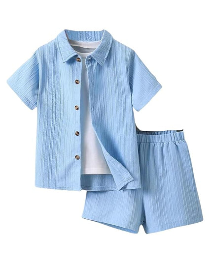 URBAN OX Boy's Shirts and Shorts Clothing Set | Self Stripes Structured | Regular Fit