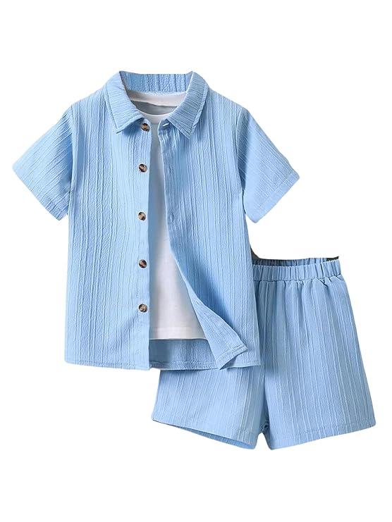 URBAN OX Boy's Shirts and Shorts Clothing Set | Self Stripes Structured | Regular Fit