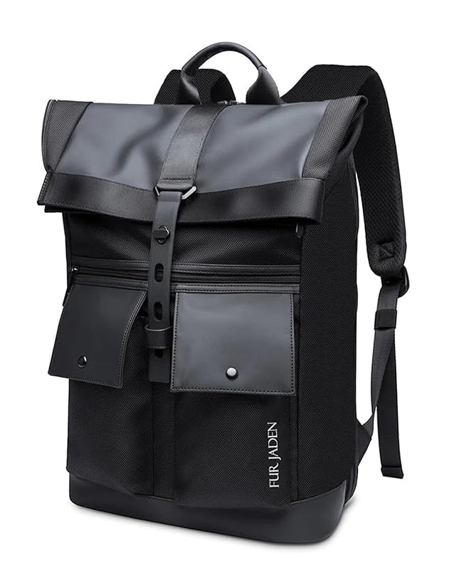 FUR JADEN Eco Friendly Travel Laptop Backpack Made of Water Resistant Sustainable Canvas and Vegan Leather for Men and Women for Travel Hiking Work