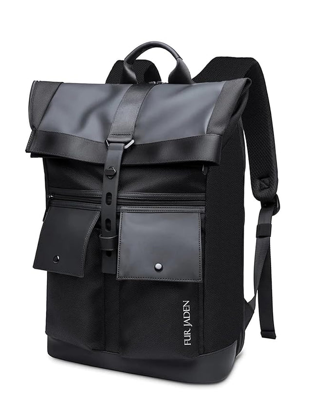 FUR JADEN Eco Friendly Travel Laptop Backpack Made of Water Resistant Sustainable Canvas and Vegan Leather for Men and Women for Travel Hiking Work
